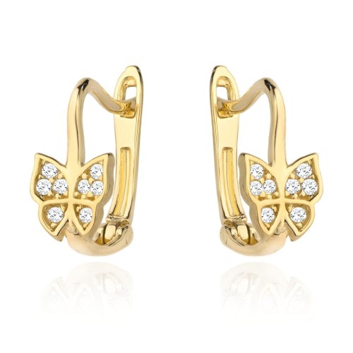 Kolczyki złoty motylek z cyrkoniami na zapięciu angielskim