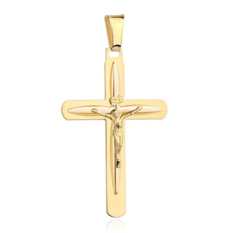 Krzyż złoty z wizerunkiem Jezusa wypukły