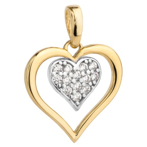 Złota Zawieszka Serce z Serduszkiem Wysadzanym Cyrkoniami w Środku 0.88 g - Złoto 585 - Prezent na Gwiazdkę.jpg