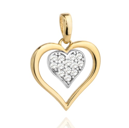 Zawieszka złote serce z serduszkiem wysadzanym cyrkoniami w środku