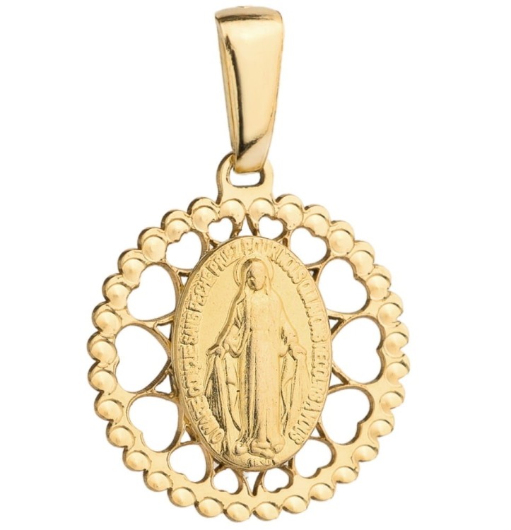 Złoty Medalik w Okrągłej Oprawie Ażurowej - Złoto 585 - Prezent na Bierzmowanie.jpg