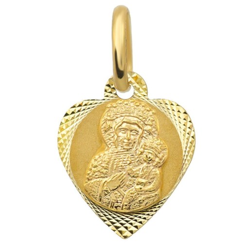 Złoty Medalik Matka Boska Częstochowska w Sercu Diamentowanym - Złoto 585 - Prezent na Komunię.jpg