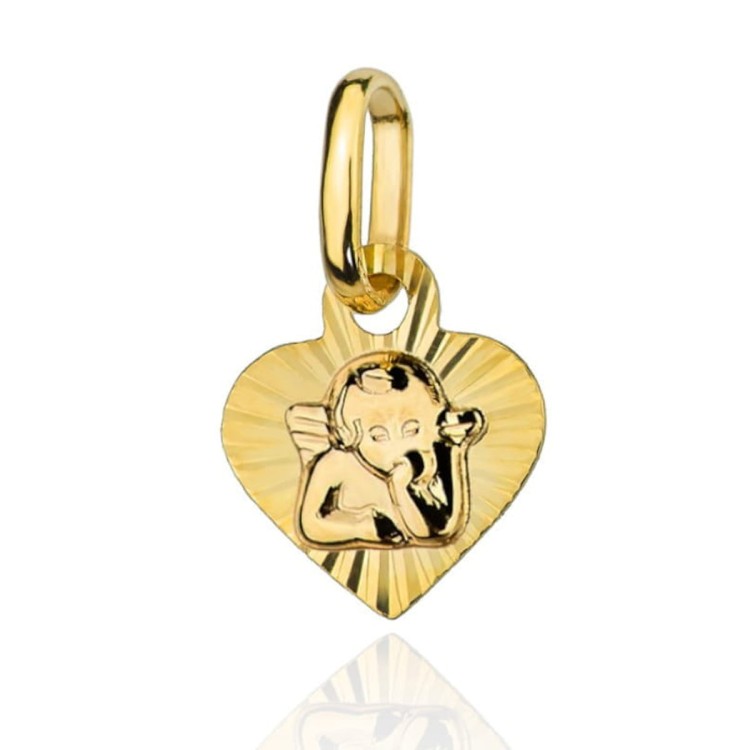 Złoty Medalik z Aniołkiem w Diamentowanym Sercu - Złoto 585.jpeg