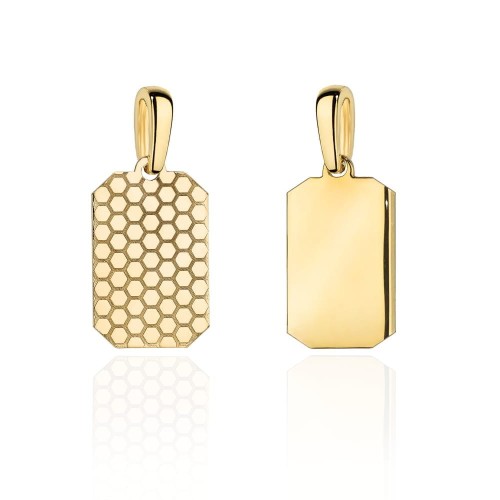 Zawieszka złota blaszka dwustronna zaokrąglona ze zdobieniem średnia