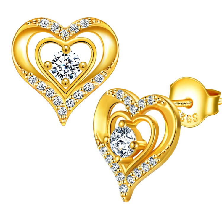 Złote Kolczyki Serca z Cyrkoniami - Crystal - Srebro 925 - Prezent na Dzień Matki.jpg