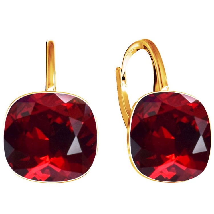 Złote Kolczyki Square z Kryształem Swarovski Rote Srebro 925.jpg