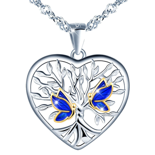 Srebrny Wisiorek Serce Drzewo Życia z Motylkami Szczęścia z Cyrkoniami Prezent na Urodziny Walentynki Łańcuszek Srebro 925 .png