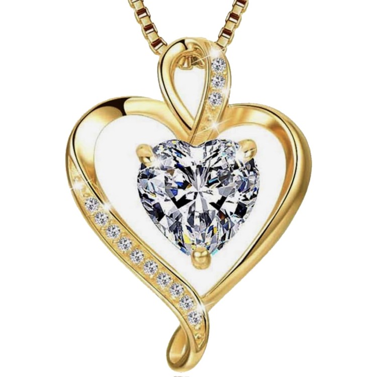 Złoty Naszyjnik z Cyrkoniami Serce Idealny Prezent dla Kobiety Srebro 925 - Crystal