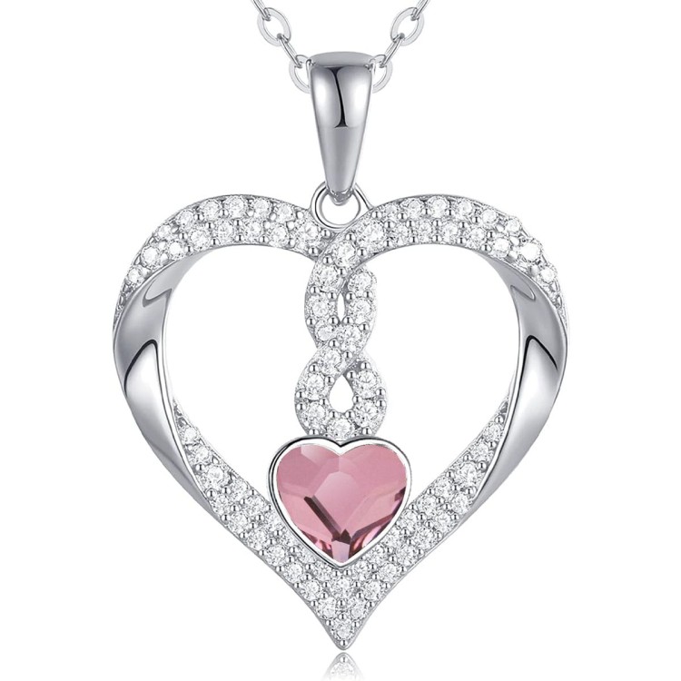 Srebrny Wisiorek Serce z Różowym Kryształem - Idealny Prezent dla Kobiety - Srebro 925