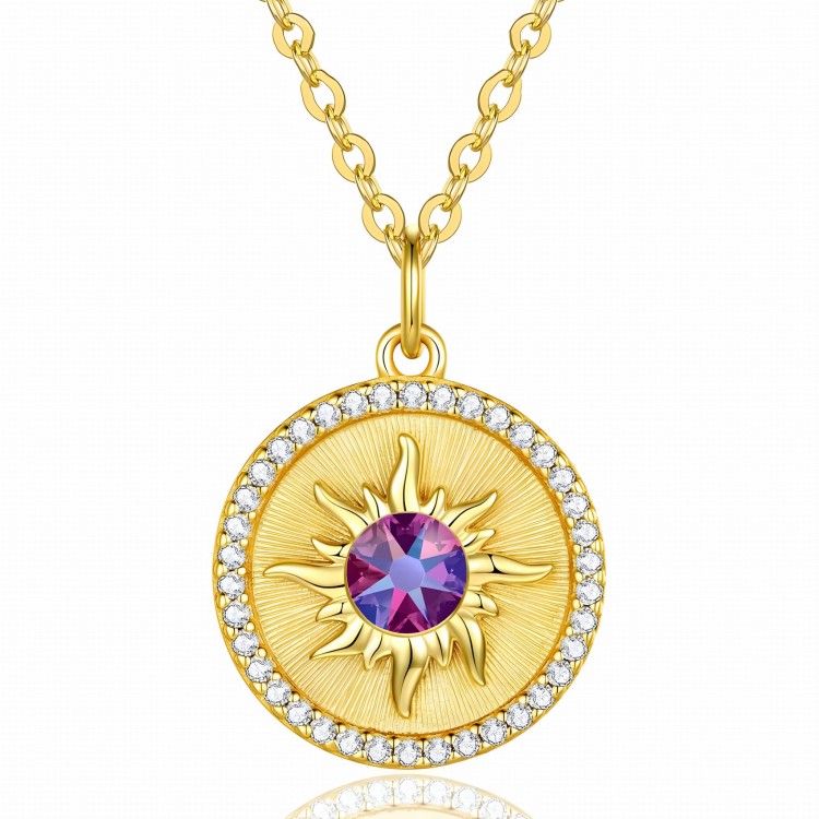 Pozłacany Naszyjnik Słońce z Markowym Kryształem i Cyrkoniami - Elegancka biżuteria ze Srebra 925 Pozłacana 24K