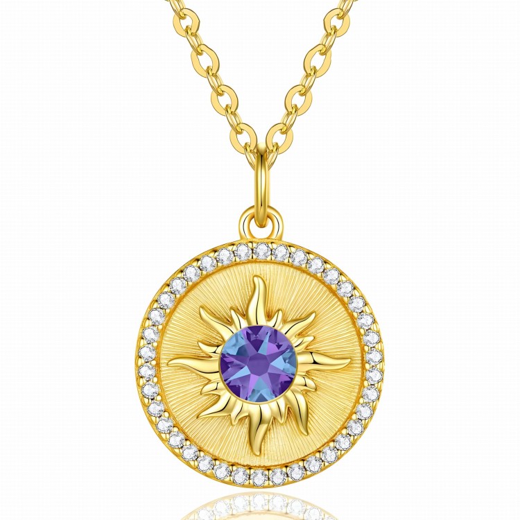 Naszyjnik Srebrny z Kryształem i Cyrkoniami Słońce - Pozłacane Srebro 925 -  Na Prezent