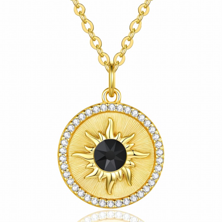 Pozłacany Naszyjnik Słońce z Kryształem i Cyrkoniami - Srebro 925
