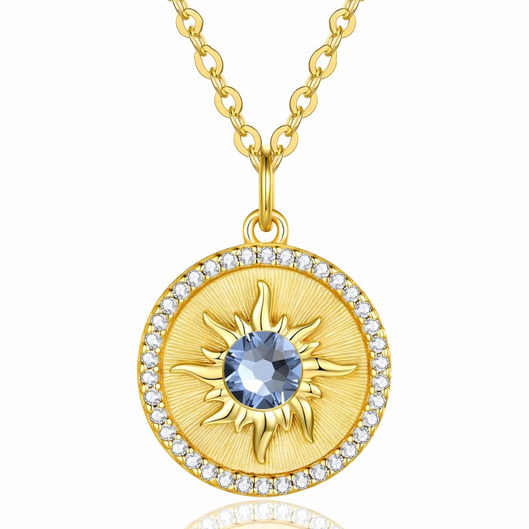 Naszyjnik srebrny 925 Słońce z Kryształem i Cyrkoniami - Eleganckie pozłacane srebro 925 na ślub i rocznicę