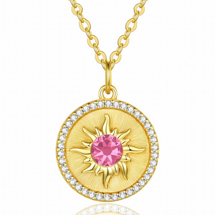 Pozłacany Naszyjnik Słońce z Kryształem i Cyrkoniami  - Srebro 925