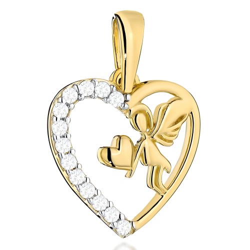Złota Zawieszka Serce z Cyrkoniami i Motywem Aniołka z Serduszkiem - Złoto 585 .jpg