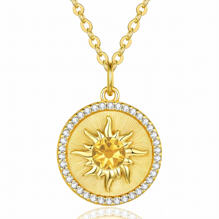 Srebrny Naszyjnik Słońce z Kryształem i Cyrkoniami - Pozłacane Srebro 925