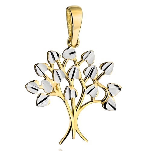 Złota pr.585 Zawieszka Diamentowane Drzewko Szczęścia w Dwóch Kolorach Złota Złoto 585.jpg