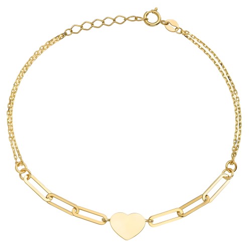 Złota Bransoletka Serce i Ogniwa na Podwójnym Łańcuszku - Złoto 585 .jpg