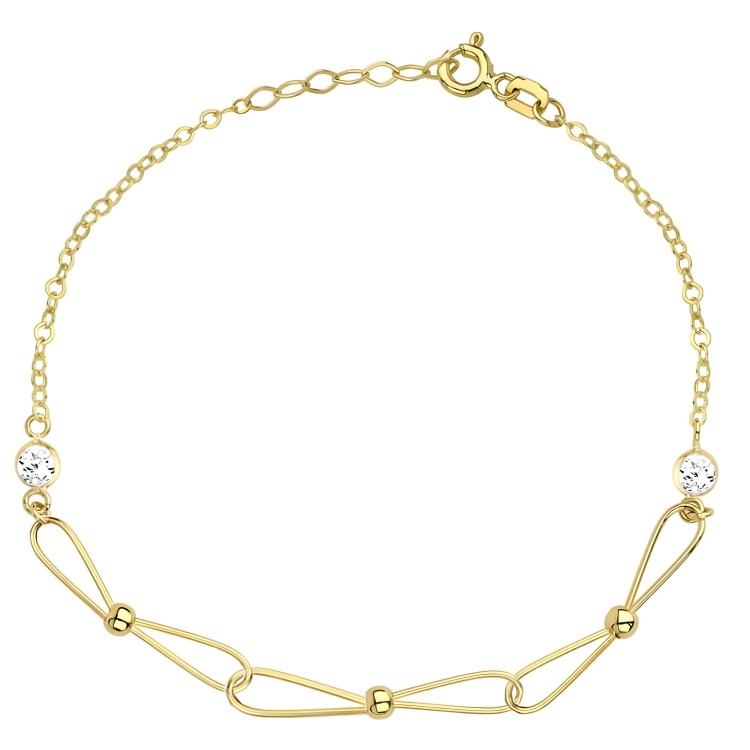 Złota Bransoletka Połączone Kulki i Okrągłe Białe Cyrkonie - Złoto 585.jpg