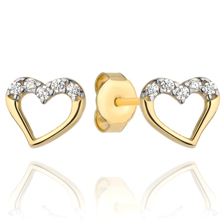 Złote Kolczyki w Kształcie Serca z Cyrkoniami u Góry - Złoto 585 .jpg