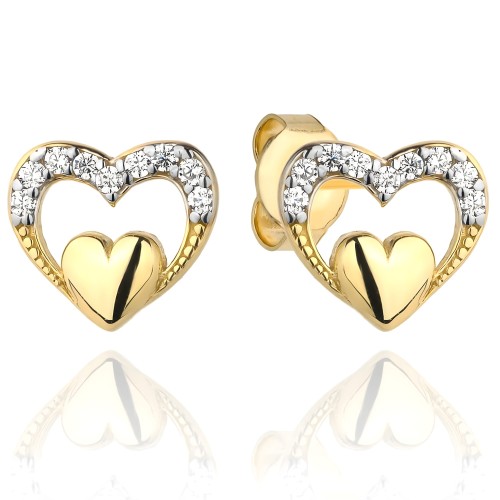 Złote Kolczyki 585 - Serduszko w Sercu Wysadzonym Cyrkoniami.jpg