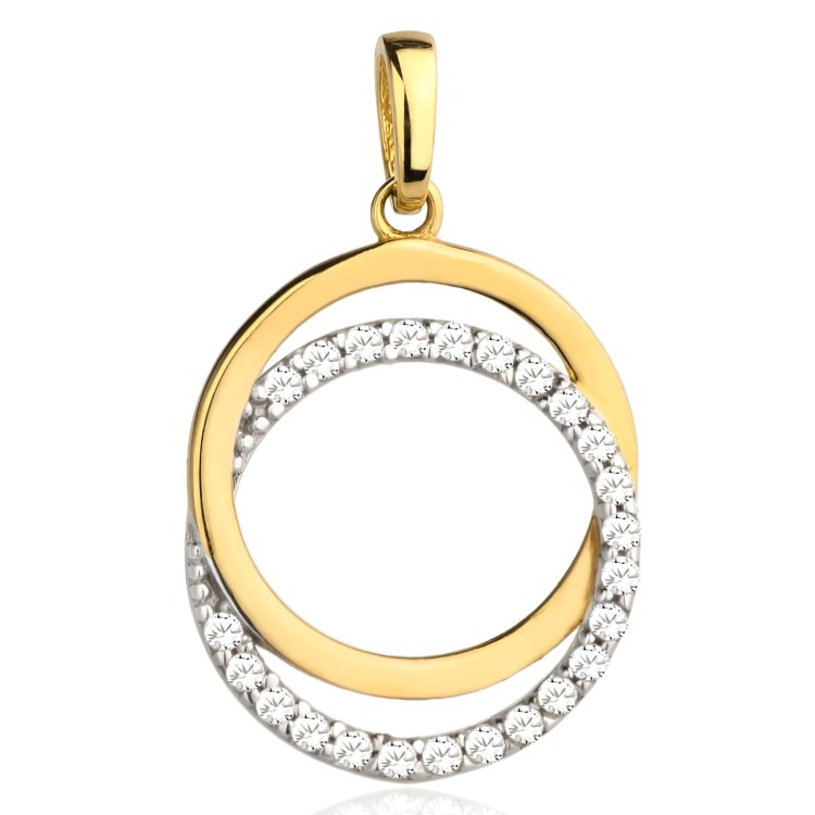 Złota Zawieszka Dwa Okręgi Ze Złota i z Cyrkoni - Złoto 585 - Prezent na Urodziny Dzień Matki.jpg