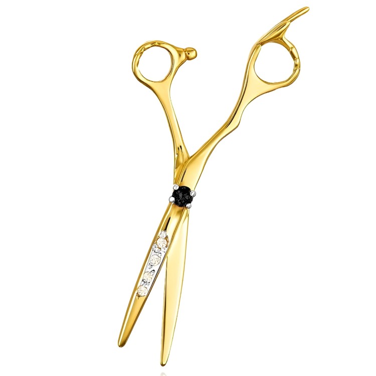 Złota Zawieszka Nożyczki Zdobione Cyrkoniami i Czarnym Kamieniem - Złoto 585 - Prezent Dla Kobiety.jpg