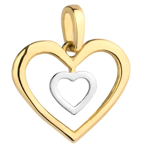 Złota Zawieszka Serce w Sercu Dwa Kolory Złota - Złoto 585 - Prezent na Walentynki Dzień Kobiet.jpg