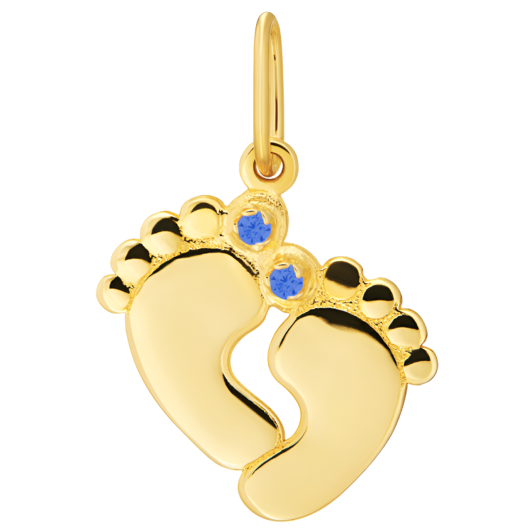 Złota Zawieszka Stópki z Niebieską Cyrkonią na Dużym Palcu (pełne) - Złoto 585 - Prezent na Urodziny.png