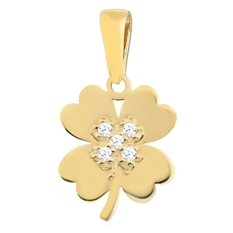 Złota Zawieszka Koniczynka z Cyrkonii w Złotej Koniczynie - Złoto 585 - Prezent Dla Kobiety.jpg