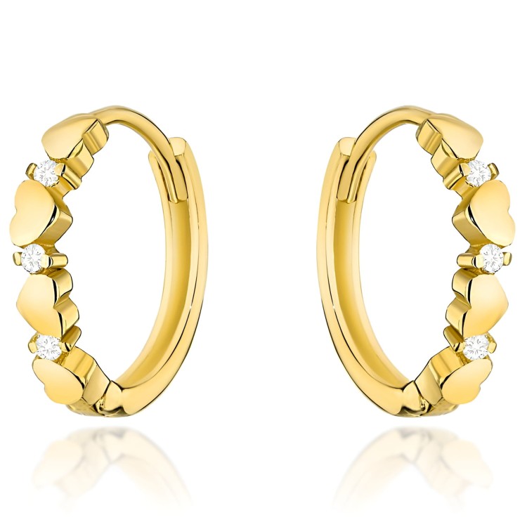 Złote Kolczyki Serduszka Z Cyrkoniami - Złoto 585 - Prezent na Urodziny.jpg