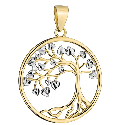 Złota Zawieszka Drzewko Szczęścia Zdobione Białym Złotem - Złoto 585 - Prezent na Dzień Kobiet.png