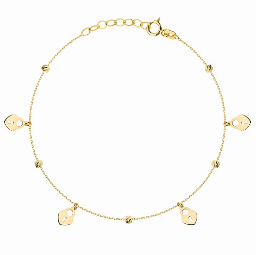 Złota 585 Damska Bransoletka Diamentowane Kulki i Kłódki Idealna na Prezent.JPG