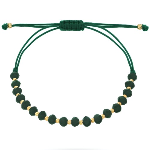 Bransoletka Złote Diamentowane Kulki oraz Szmaragdowe Kamienie na Zielonym Sznurku - Złoto 585.jpg