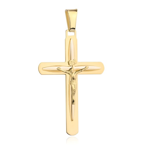 Złoty Krzyż z Wizerunkiem Jezusa Wypukły - Złoto 585 - Prezent na Komunię.jpg
