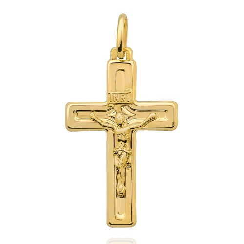 Złoty Krzyżyk Błyszczący z Ukrzyżowanym Jezusem - Złoto 585 - Prezent na Chrzest.jpg