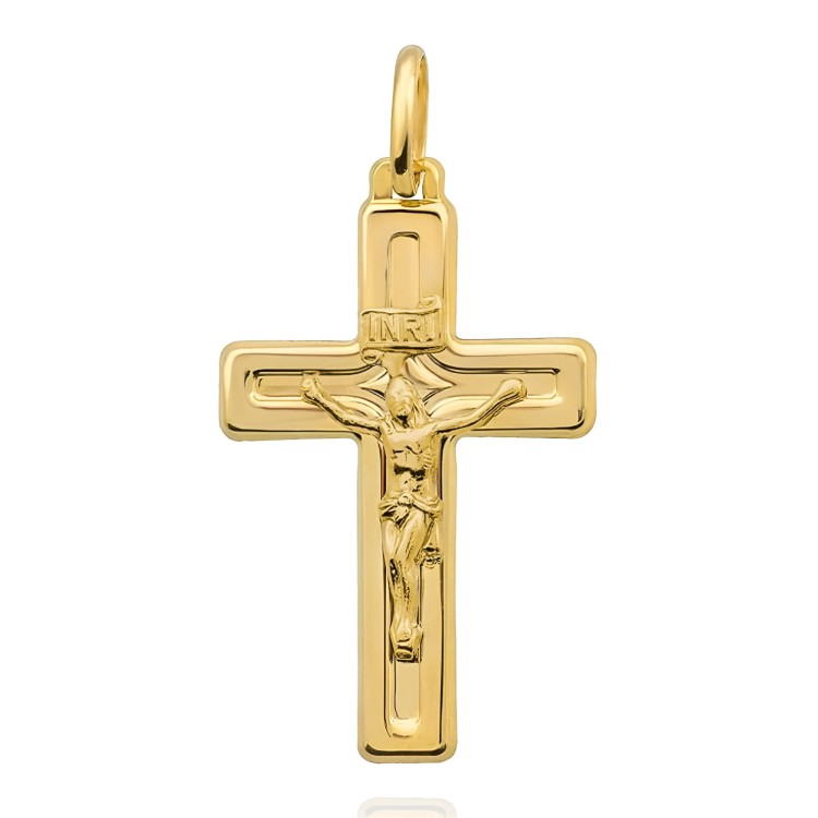 Złoty Krzyżyk Błyszczący z Ukrzyżowanym Jezusem - Złoto 585 - Prezent na Chrzest.jpg