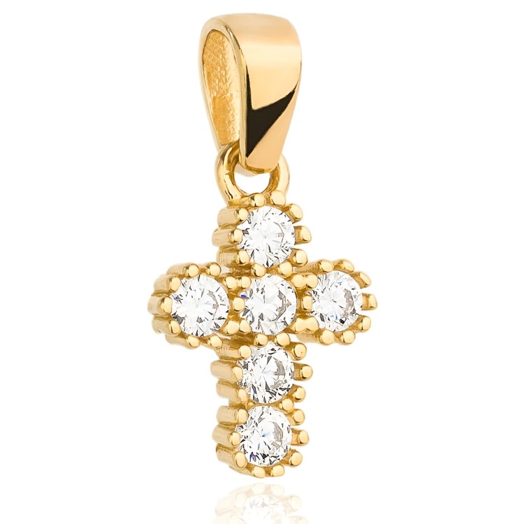 Złoty Krzyżyk Wisiorek z Cyrkoniami i Kuleczkami - Złoto 585 - Prezent na Bierzmowanie.jpg