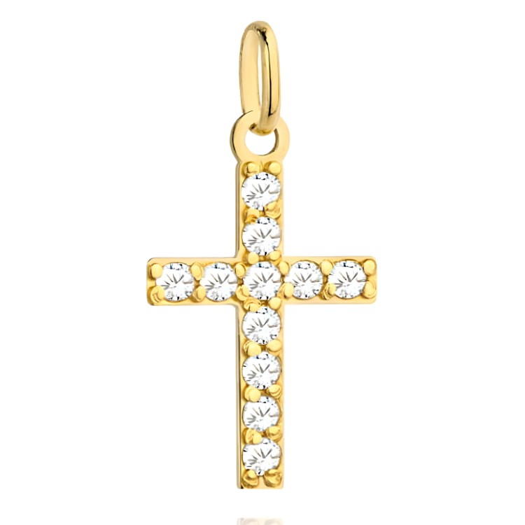 Złoty Krzyżyk Wisiorek z Cyrkoniami - Złoto 585 - Prezent na Komunię .jpg