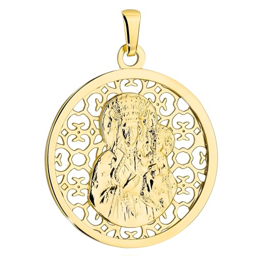 Złoty Medalik Matka Boska Częstochowska w Ażurowym Kole - Złoto 585 - Prezent na Komunię.jpg