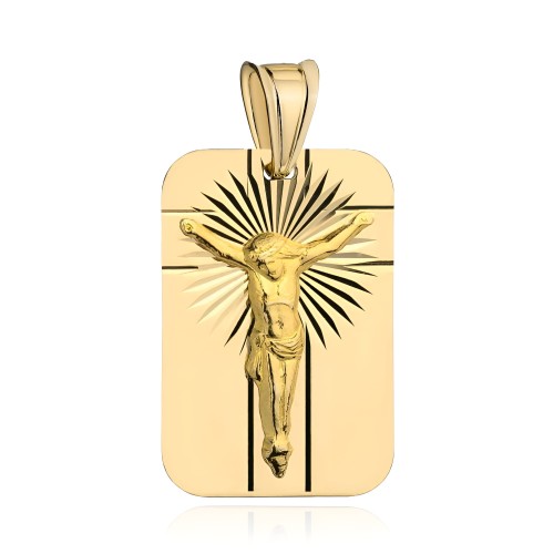 Złoty Medalik Prostokątny Diamentowany z Jezusem - Złoto 585 - Prezent na Bierzmowanie.jpg