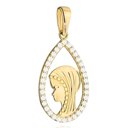 Złoty Medalik Wizerunek Matki Boskiej w Łezce z Cyrkoniami - Złoto 585 - Prezent na Chrzest.jpg