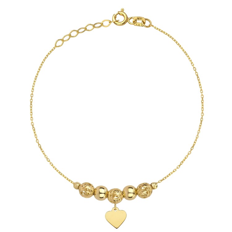 Złota Bransoletka Ażurowe Kulki i Serce - Złoto 585 - Prezent na Walentynki.jpg