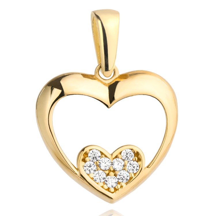 Złota Zawieszka Małe Serce z Cyrkonii w Dużym Sercu 0.68 g - Złoto 585 - Prezent na Dzień Kobiet.png