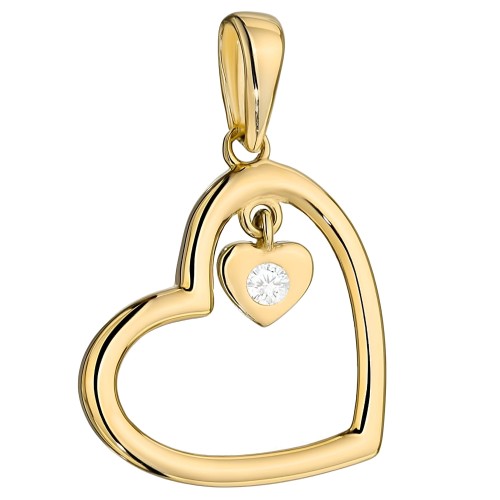 Złota Zawieszka Serce z Wiszącym Serduszkiem z Cyrkonią 0.80 g - Złoto 585 - Prezent na Rocznice.jpg