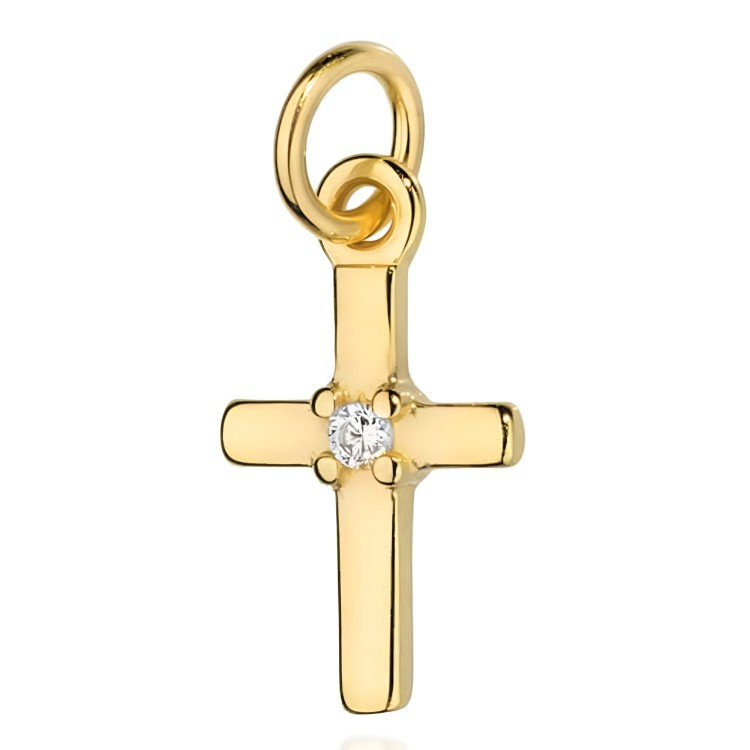 Złoty Krzyżyk Wisiorek z Centralną Białą Cyrkonią - Złoto 585 - Prezent na Chrzest.jpg