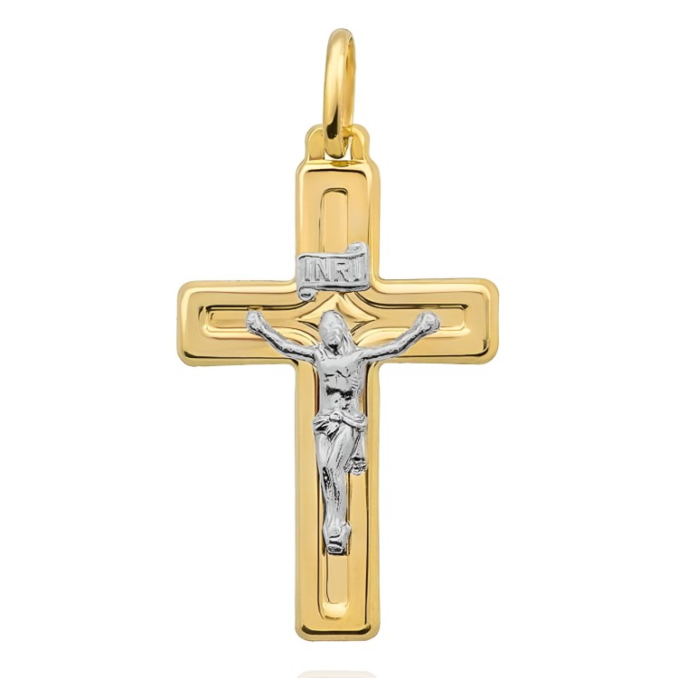 Złoty Krzyżyk Wisiorek z Ukrzyżowanym Jezusem w Białym Złocie - Złoto 585 - Prezent na Komunię.jpg