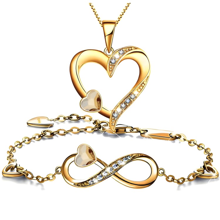 Złoty Zestaw Bransoletka Infinity i Naszyjnik Serce Srebro 925 - Golden Shadow.jpg