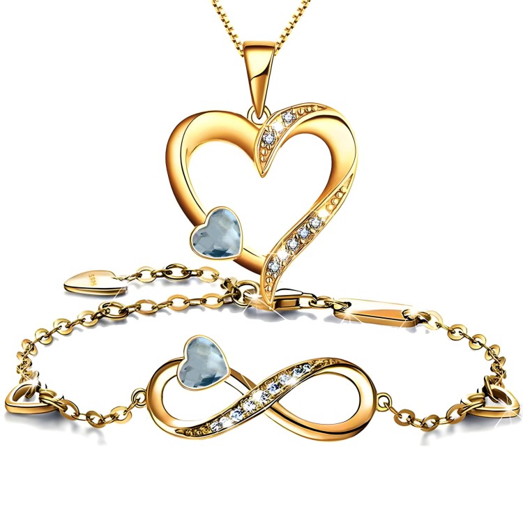 Złoty Zestaw Bransoletka Infinity i Naszyjnik Serce Srebro 925 - Light Sapphire.jpg