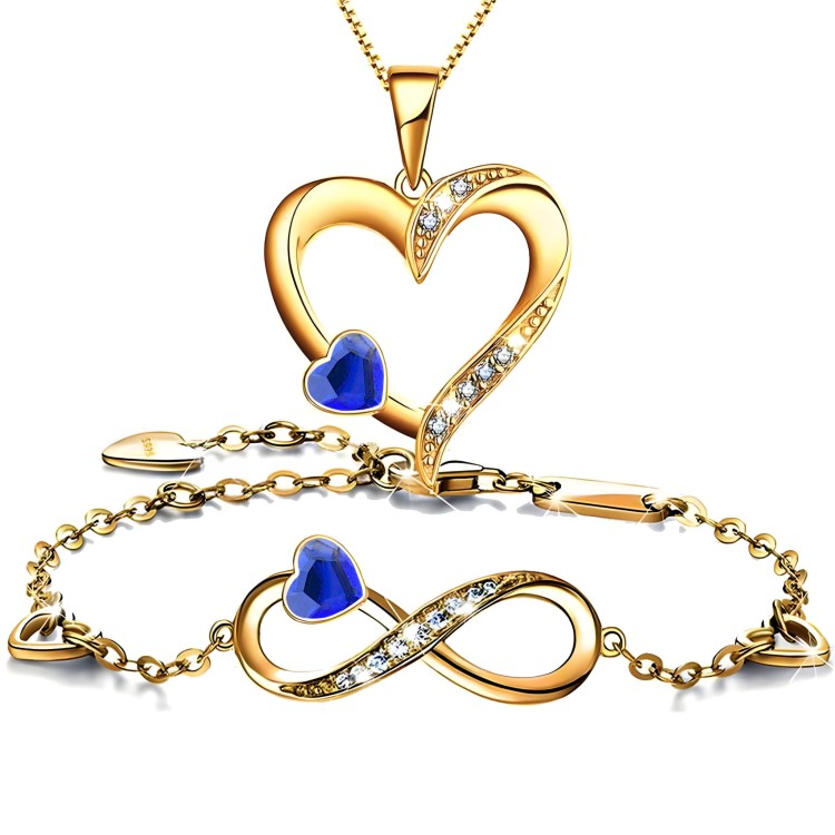 Złoty Zestaw Bransoletka Infinity i Naszyjnik Serce Srebro 925 - Majestic Blue.jpg